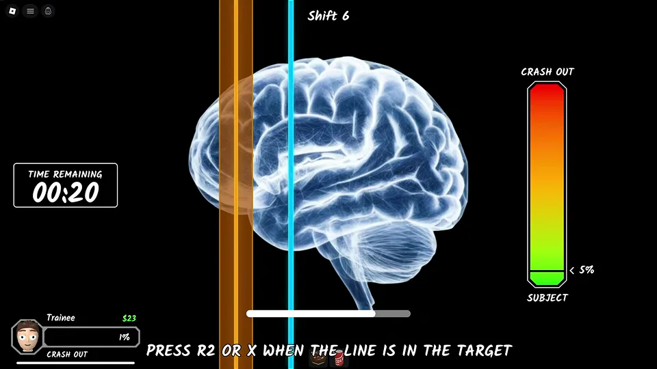 Brain scan line and target with the displayed input instruction