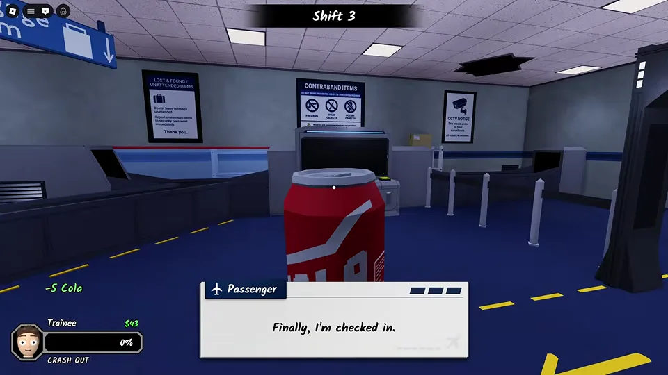 Cola use notification beside the employee Crash Out meter